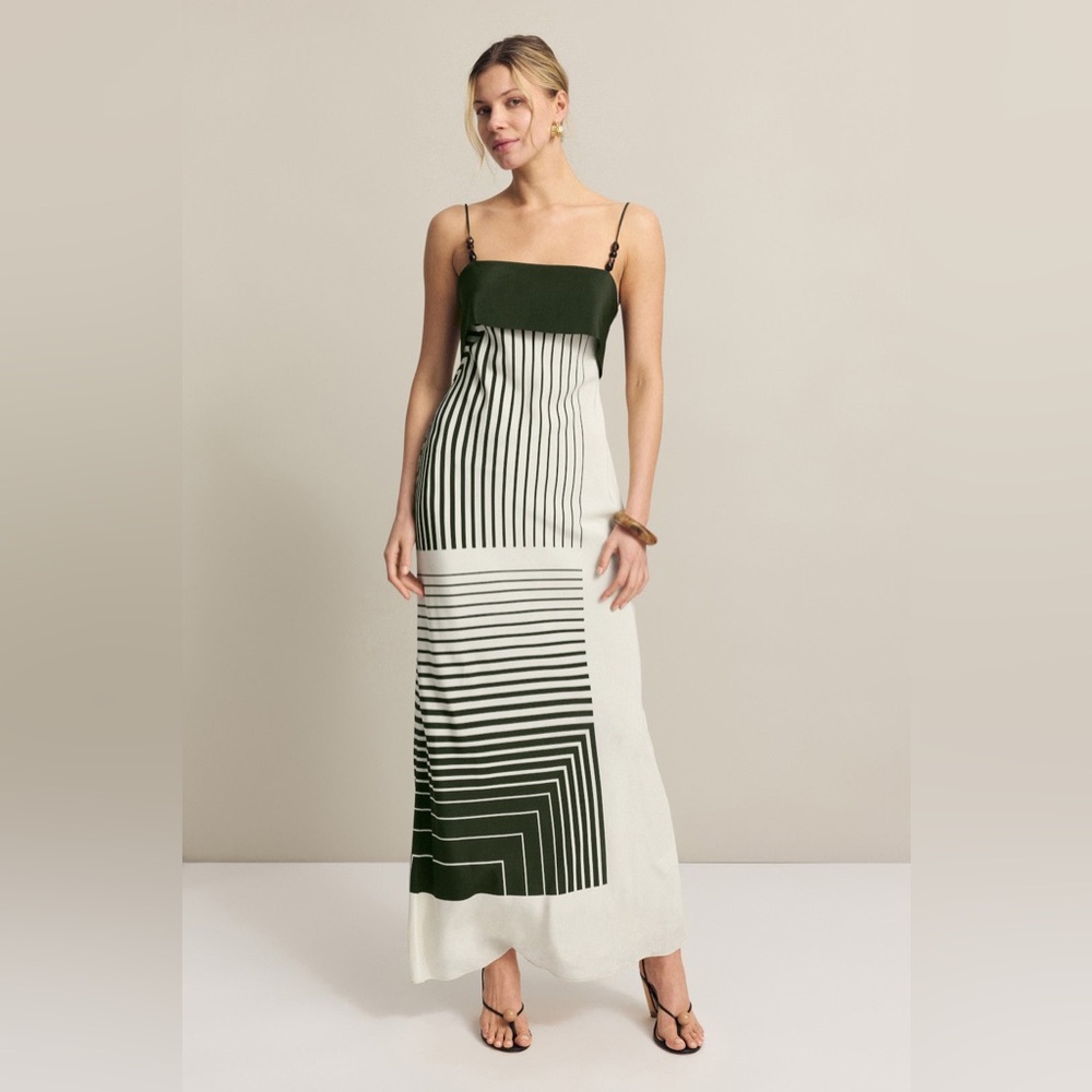 Strappy Maxi Dress with Olive & Ivory Geometric Print